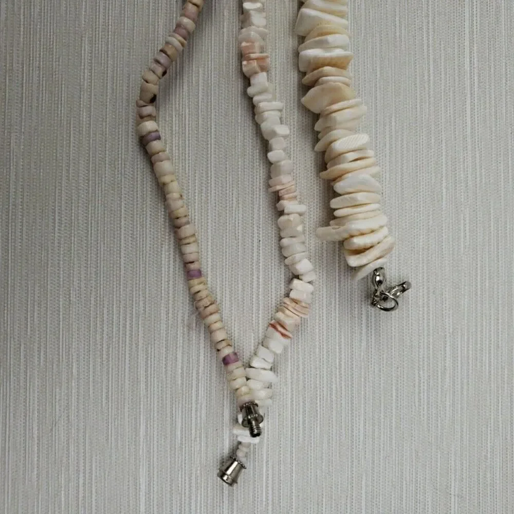 3 Natural Puka Shell Chip Necklaces Summer Beach Surfer Nautical VTG- Now